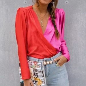 Zara | Tops | Zara Pink Red Bodysuit 